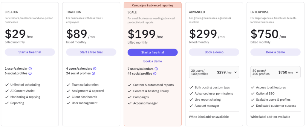 sendible pricing